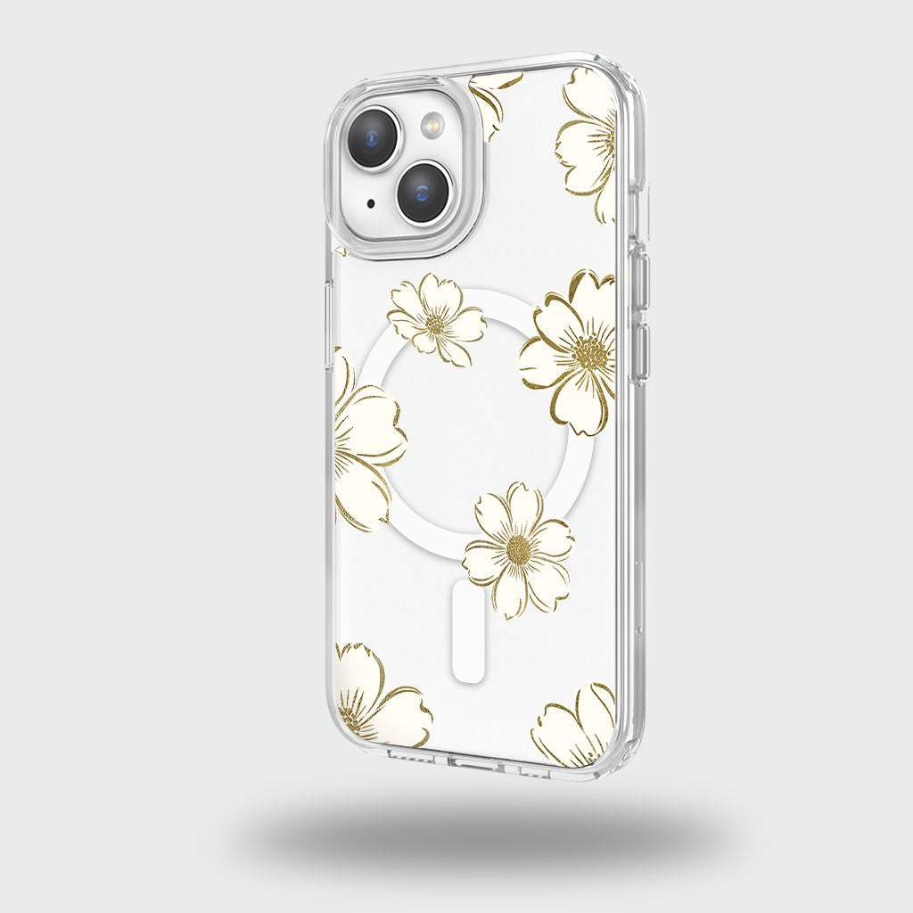 MagSafe iPhone 15 Gold Pattern Clear Case