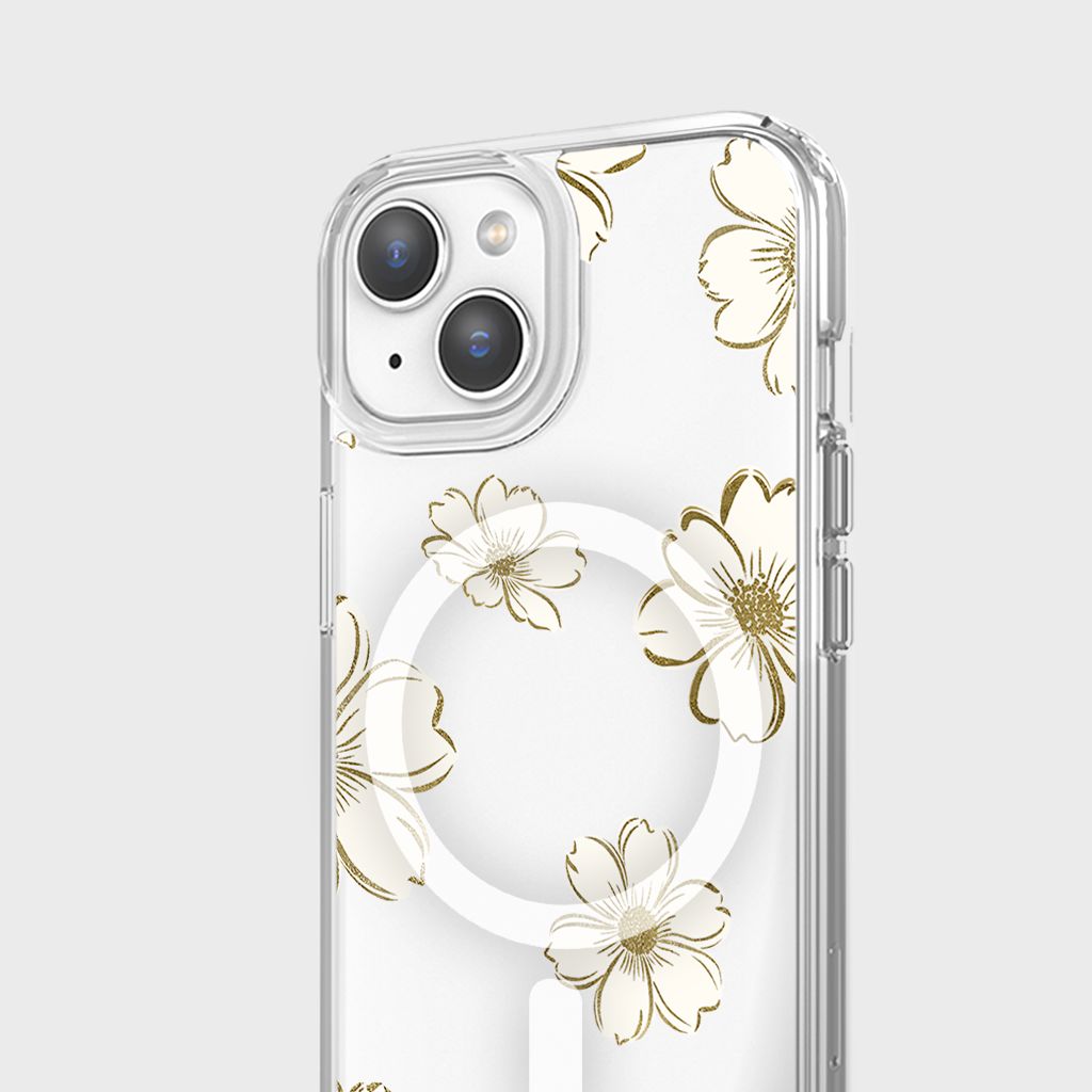 MagSafe iPhone 15 Gold Pattern Clear Case