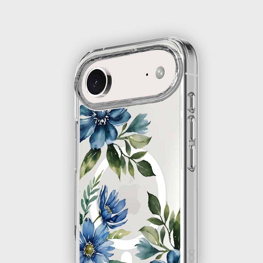 iPhone Air Blue Floral Clear Case With MagSafe