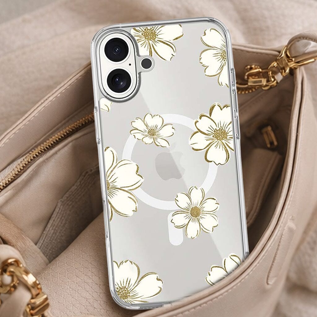 MagSafe iPhone 17 Gold Flower Clear Case