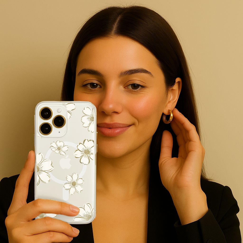 MagSafe iPhone 15 Gold Pattern Clear Case