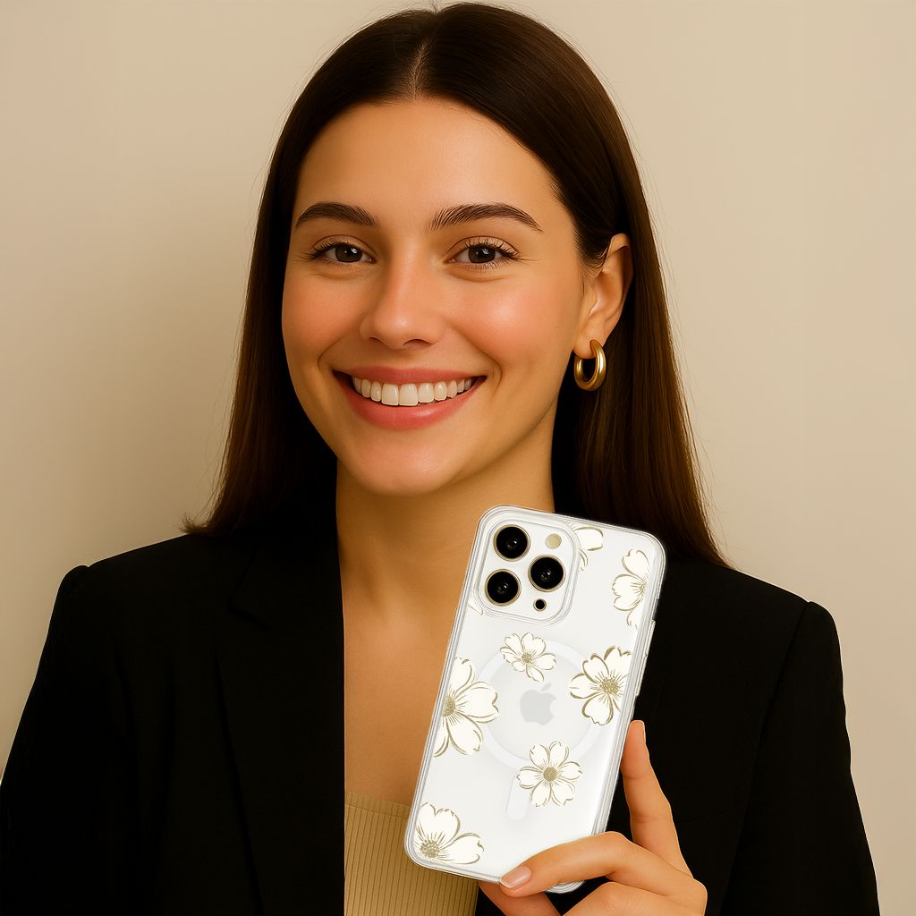 MagSafe iPhone 15 Gold Pattern Clear Case