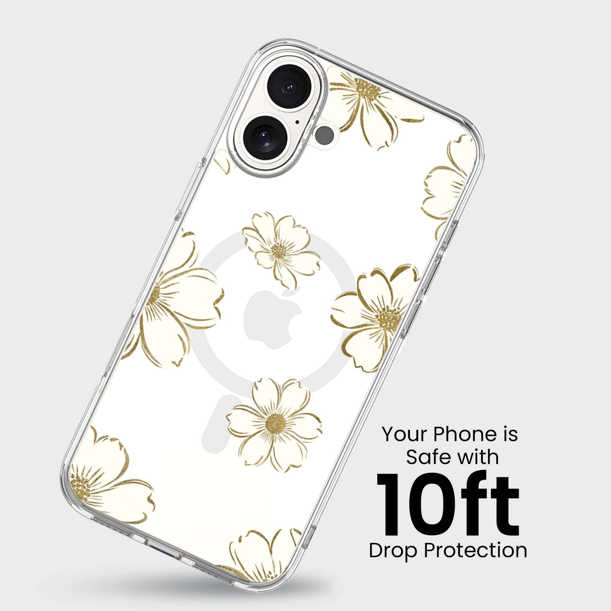 MagSafe iPhone 16 Gold Pattern Clear Case