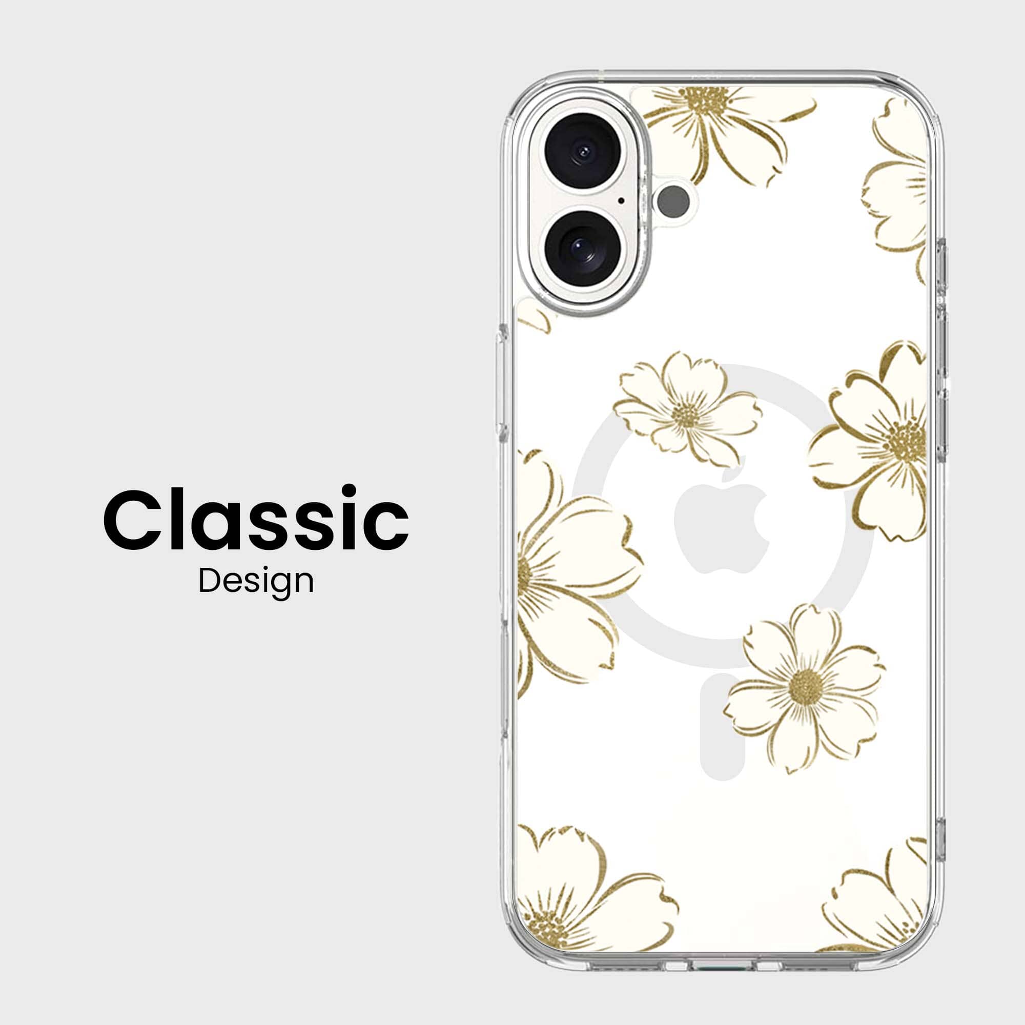 MagSafe iPhone 16 Gold Pattern Clear Case