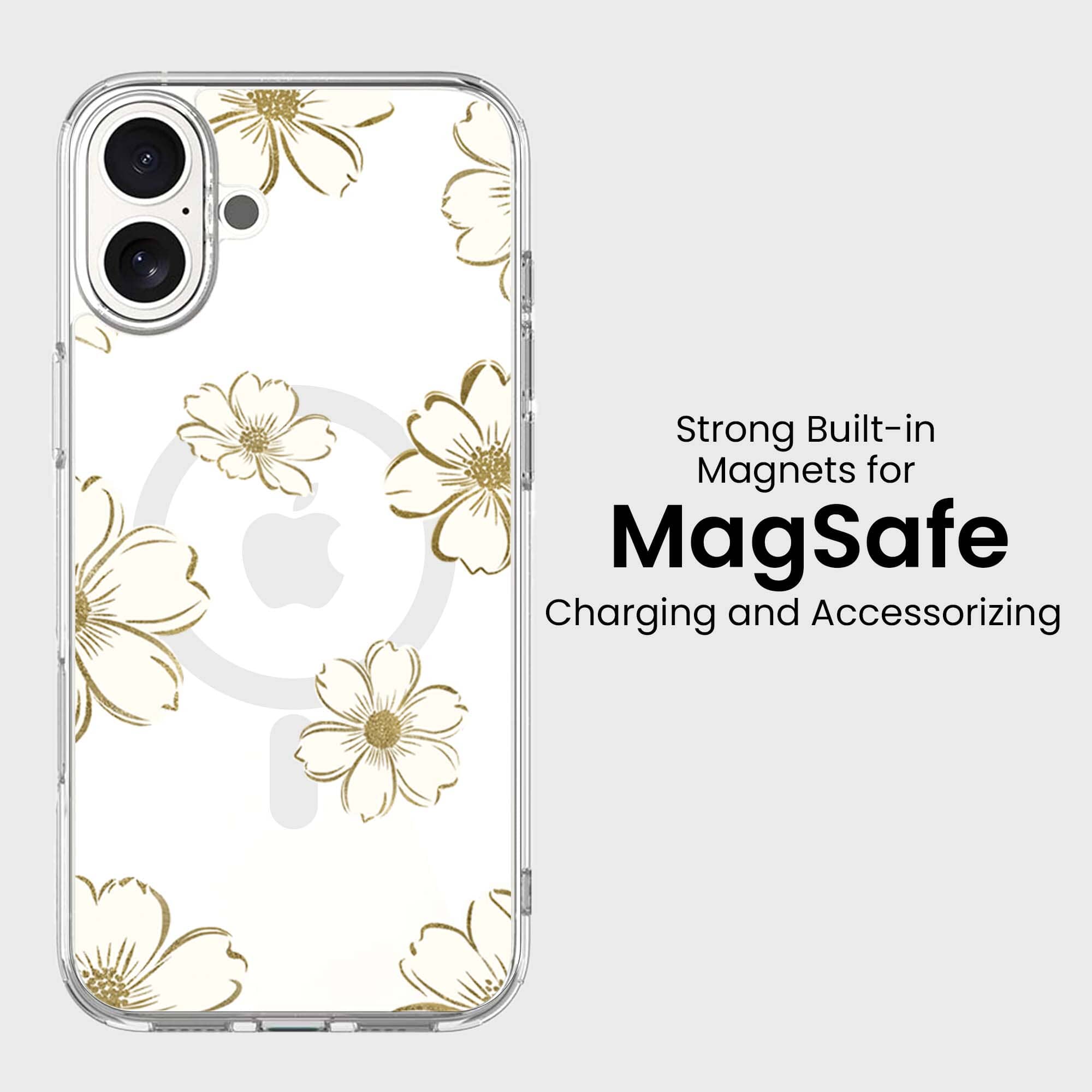 MagSafe iPhone 16 Gold Pattern Clear Case