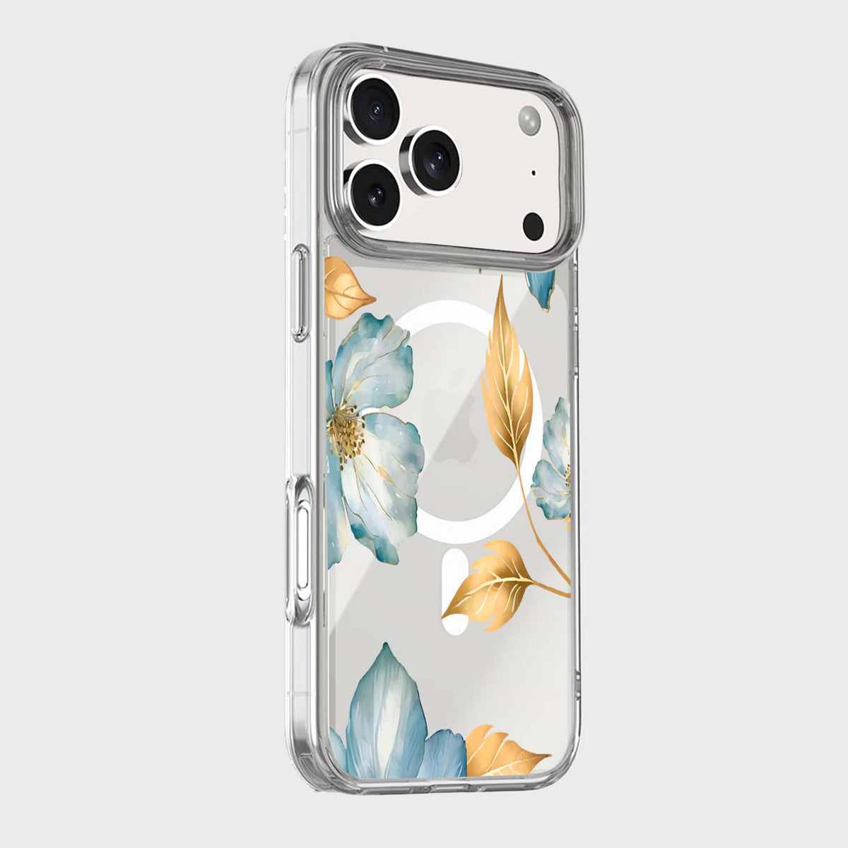 iPhone 18 Pro Max Blue Wildflower Clear Case with MagSafe
