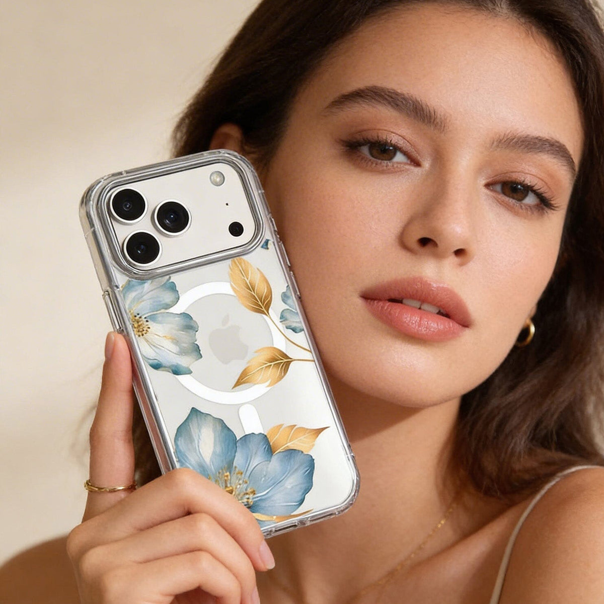 iPhone 18 Pro Max Blue Wildflower Clear Case with MagSafe