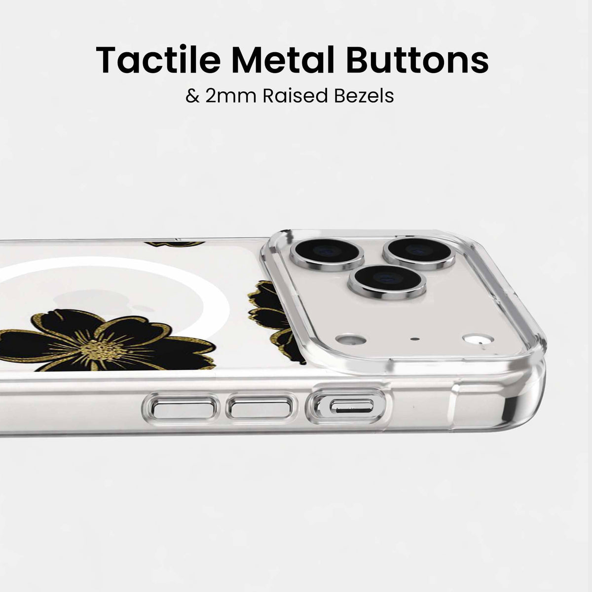 iPhone 18 Pro Max Black Floral Clear Case with MagSafe