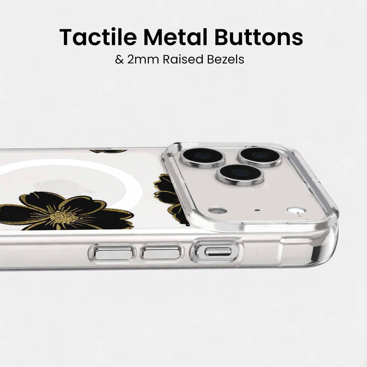 iPhone 18 Pro Max Black Floral Clear Case with MagSafe