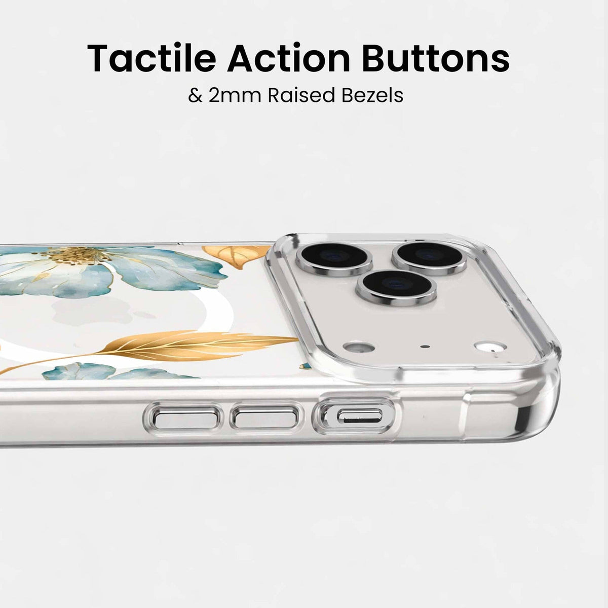 iPhone 18 Pro Max Blue Wildflower Clear Case with MagSafe