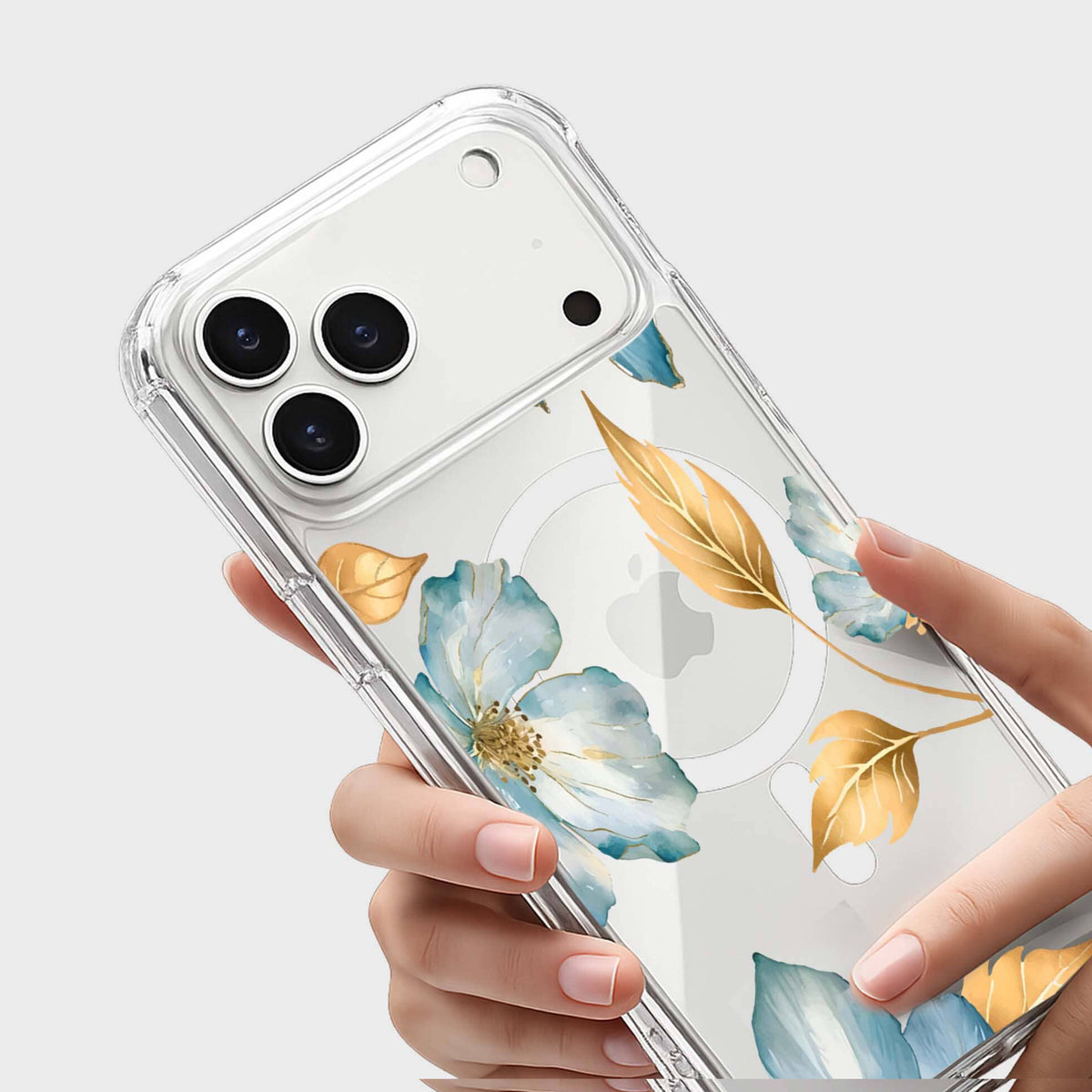iPhone 18 Pro Max Blue Wildflower Clear Case with MagSafe