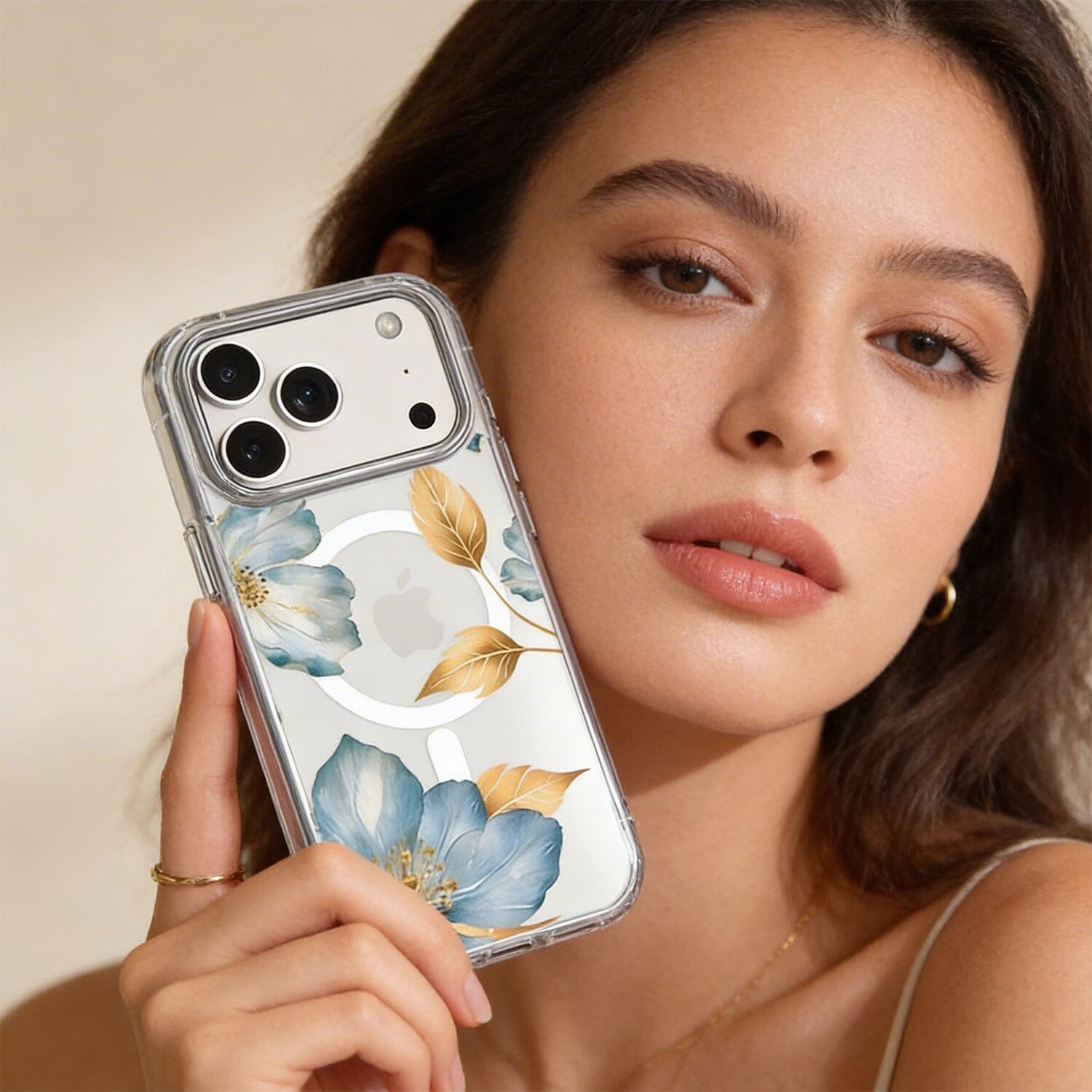 MagSafe iPhone 17 Pro Blue Wildflower Clear Case