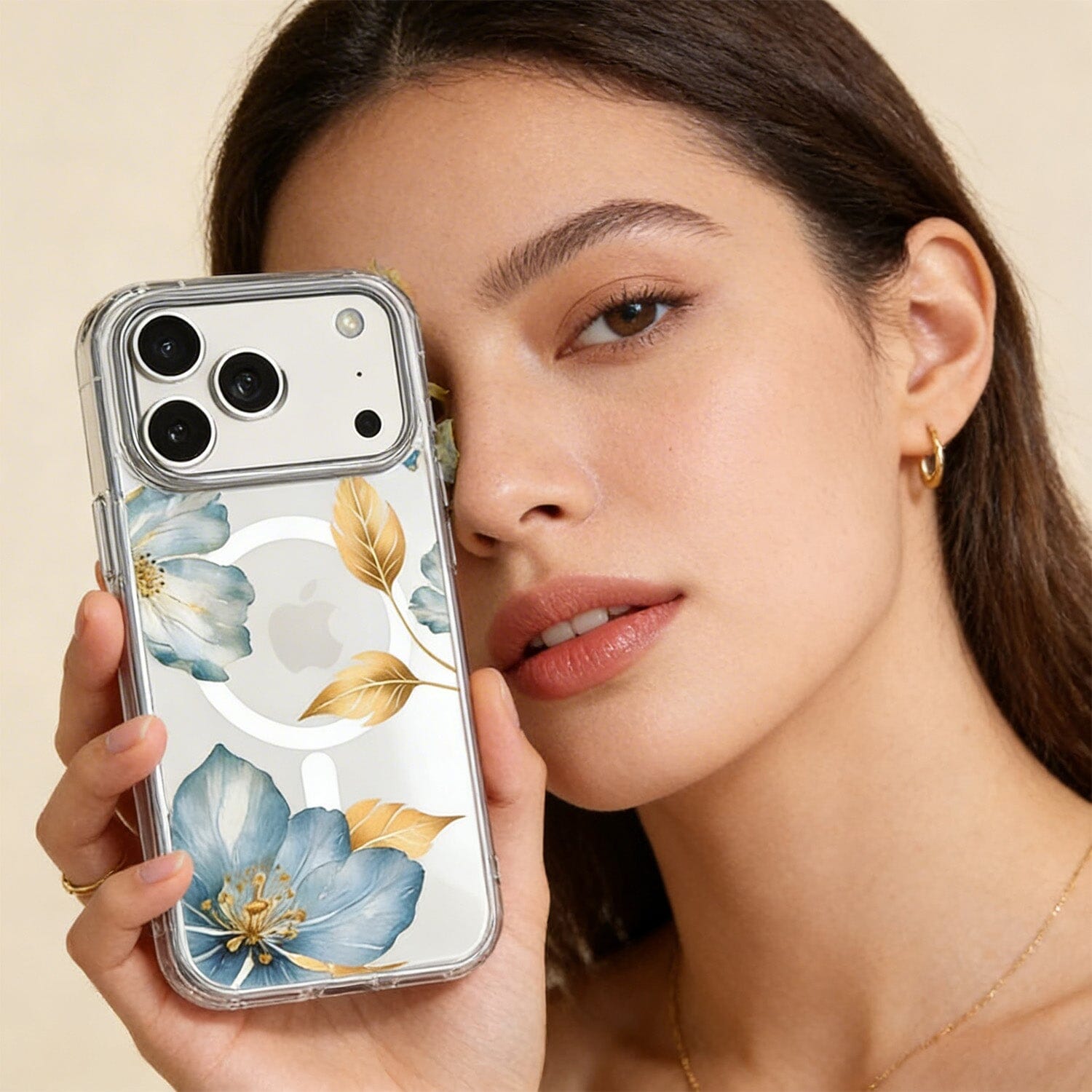 MagSafe iPhone 17 Pro Blue Wildflower Clear Case