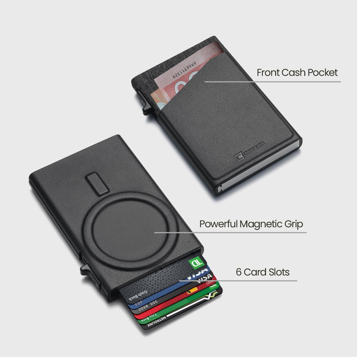 MagSafe Leather Wallet Case with 6 Card Slots & Front Cash Pocket