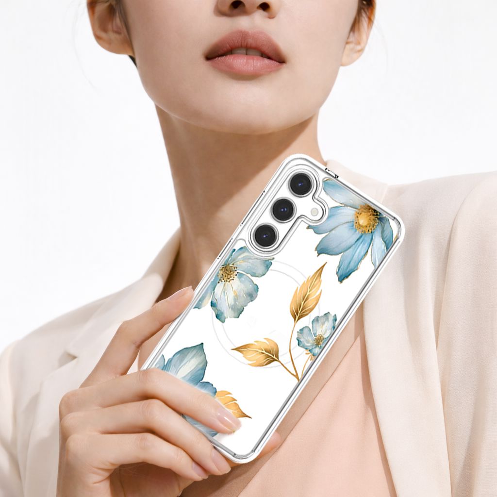Samsung Galaxy S25 Blue Wildflower Clear Case