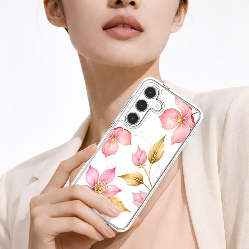 Samsung Galaxy S25 Pink Wildflower Clear Case
