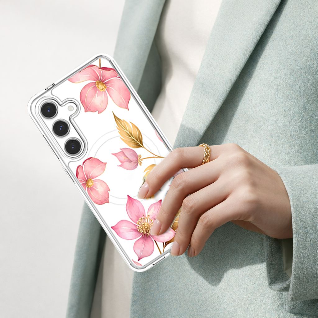 Samsung Galaxy S25 Pink Wildflower Clear Case