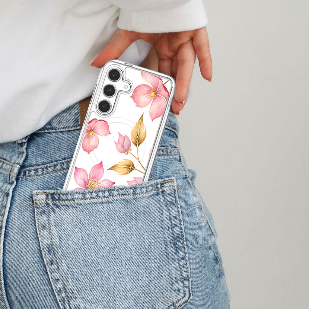Samsung Galaxy S25 Pink Wildflower Clear Case