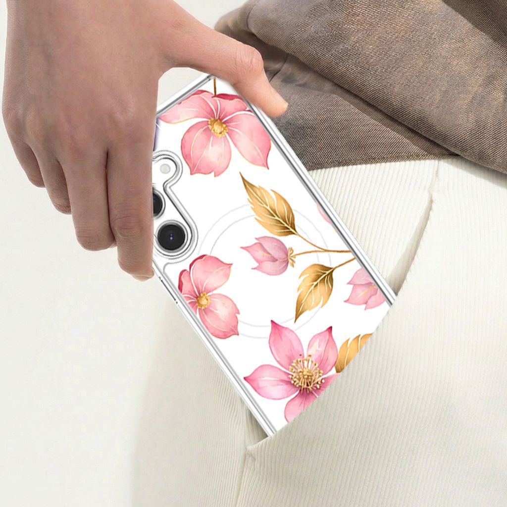 Samsung Galaxy S25 Pink Wildflower Clear Case