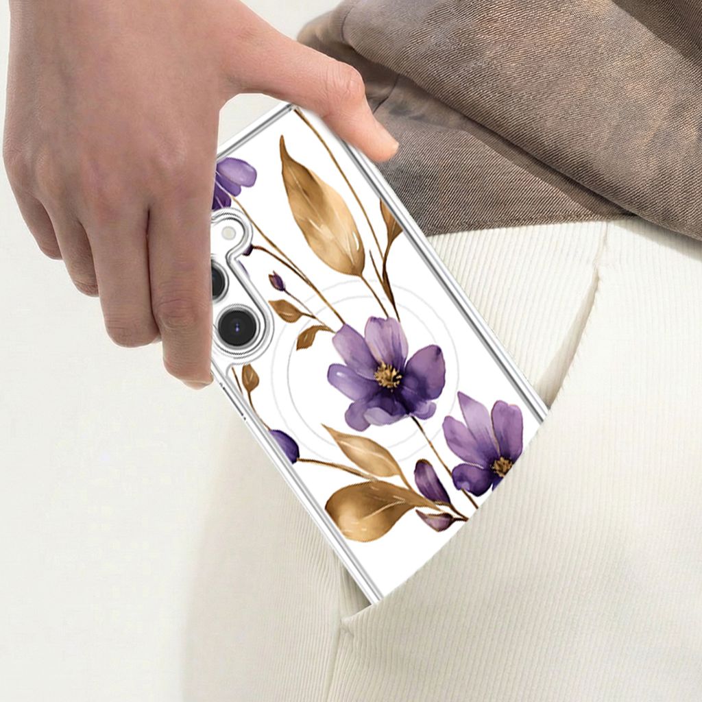 Samsung Galaxy S25 Clear Design Case - Purple Wildflower