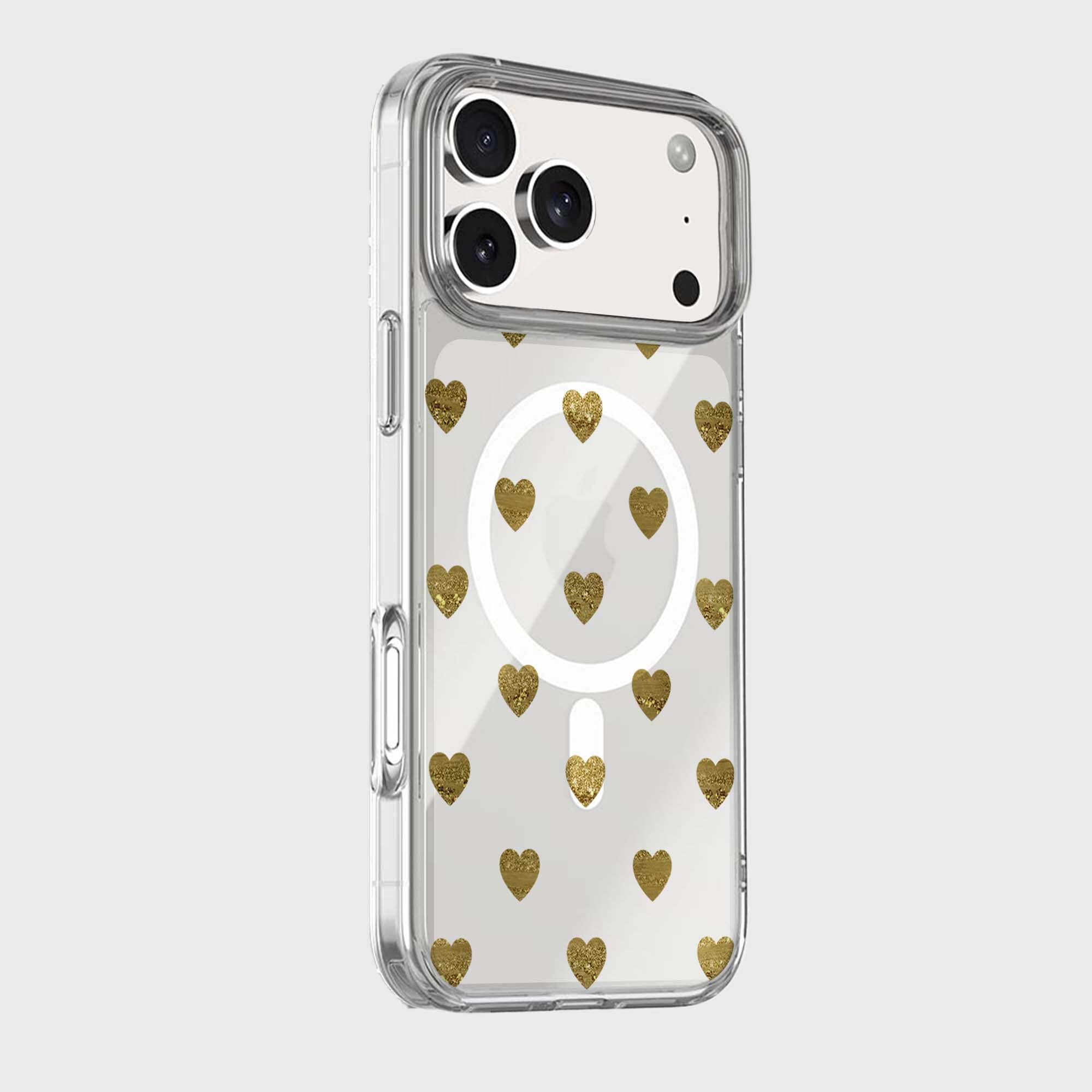MagSafe iPhone 17 Pro Gold Hearts Clear Case