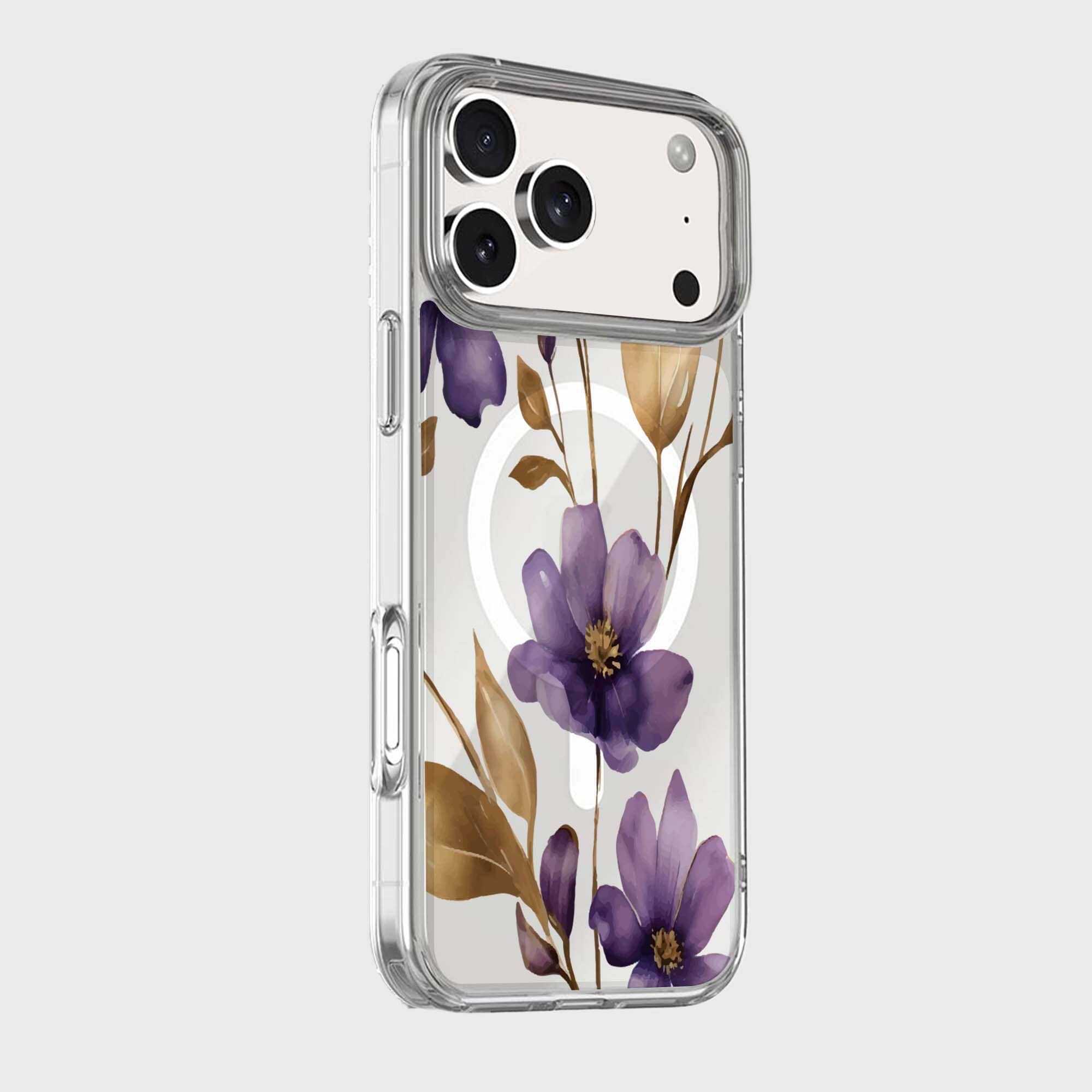 MagSafe iPhone 17 Pro Purple Wildflower Clear Case