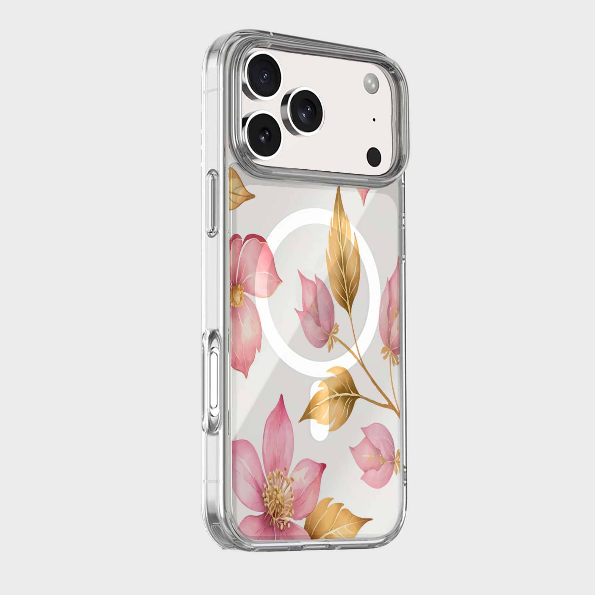 iPhone 17 Pro Max Pink Wildflower Clear Case With MagSafe