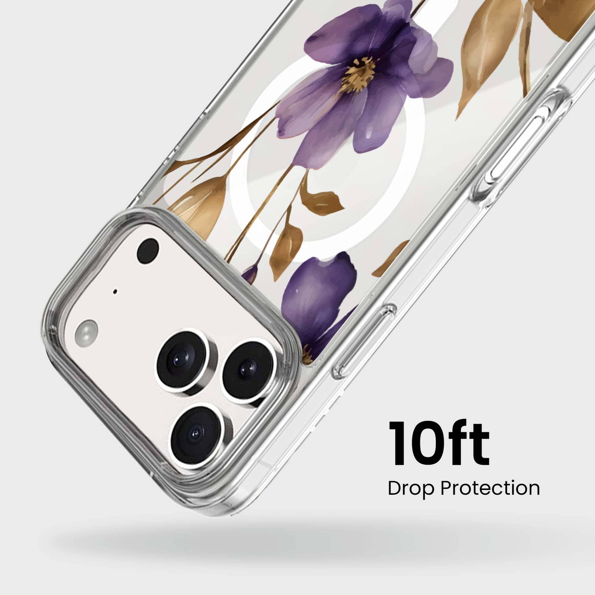 MagSafe iPhone 17 Pro Purple Wildflower Clear Case