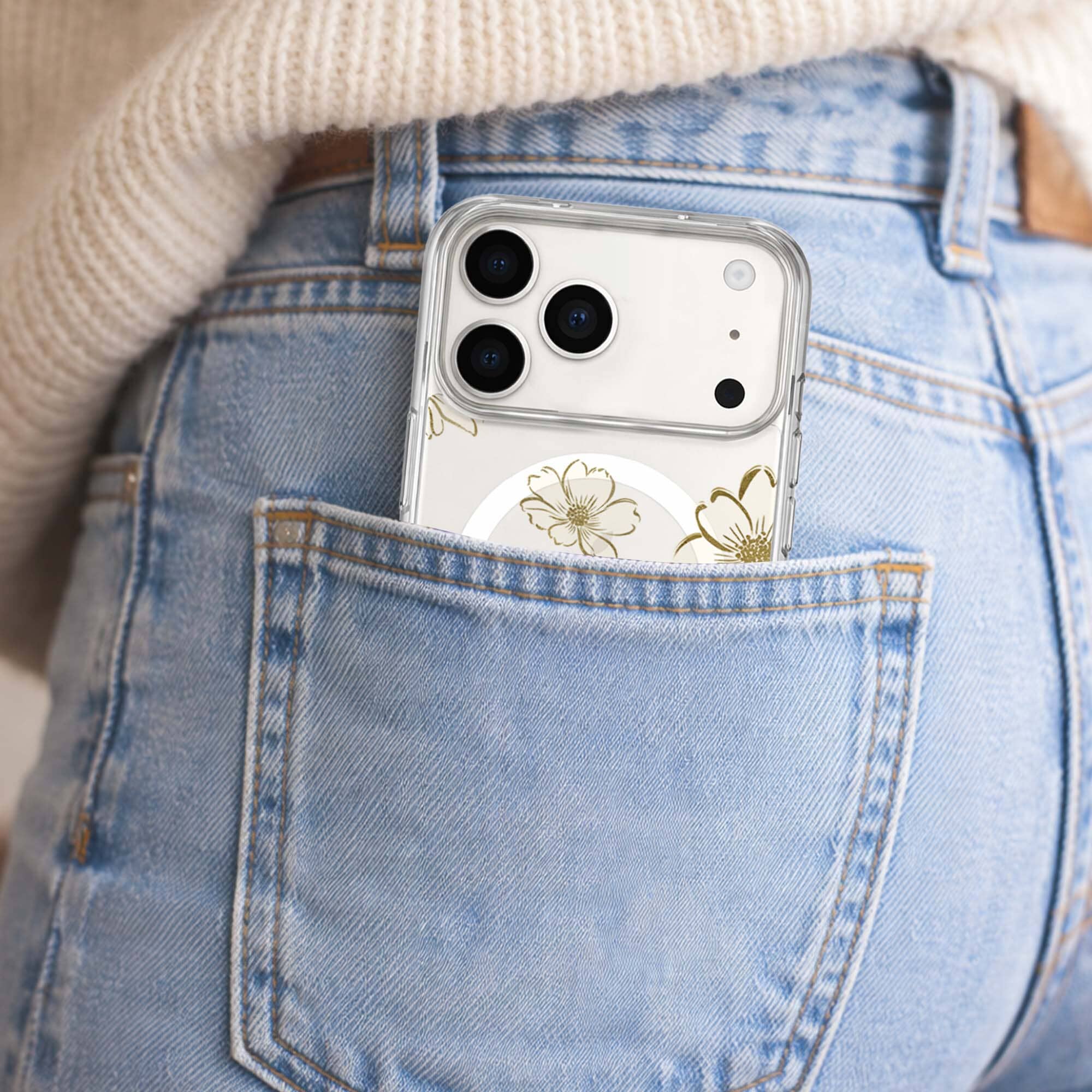 MagSafe iPhone 17 Pro Max Gold Flower Clear Case