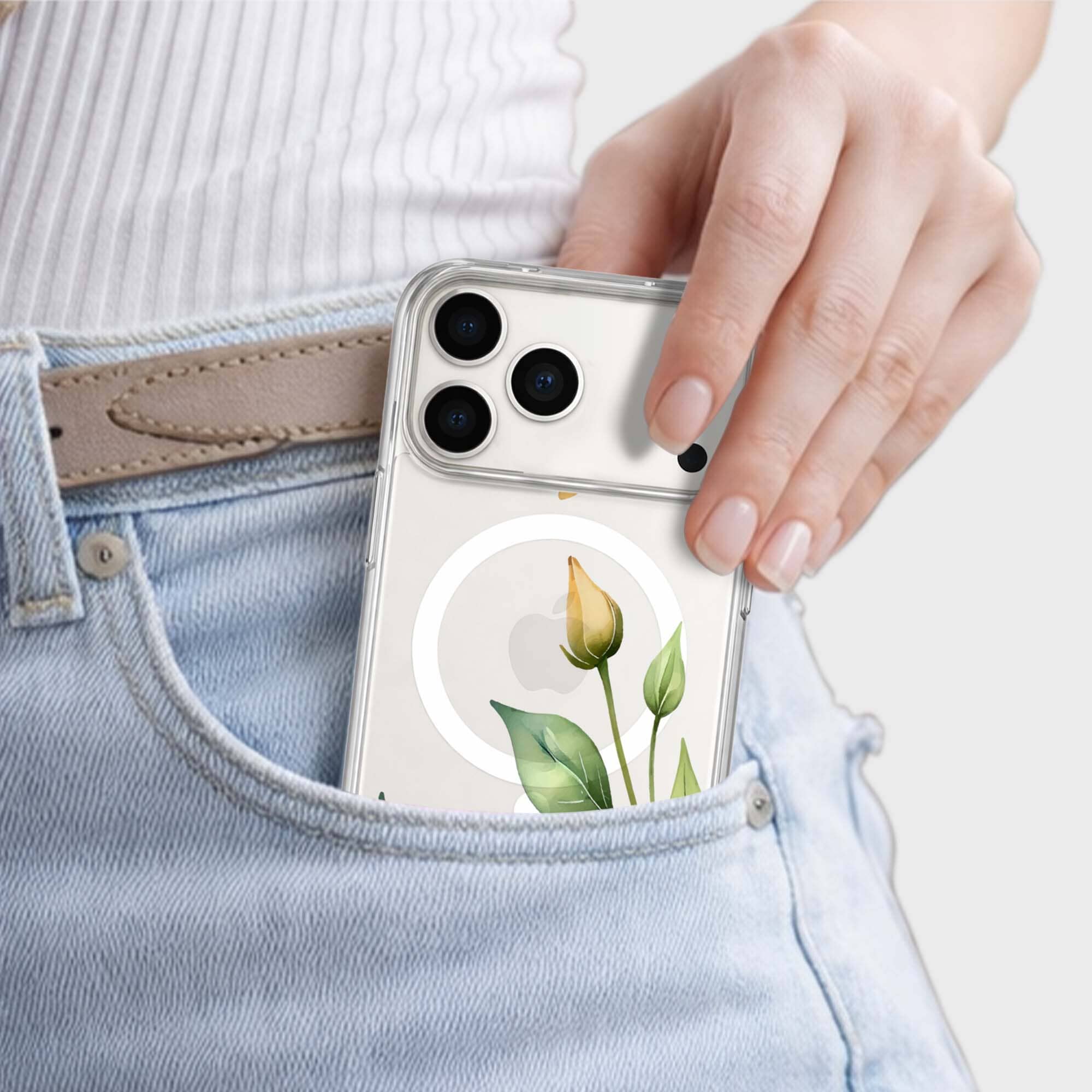 MagSafe iPhone 17 Pro Yellow Wildflower Clear Case