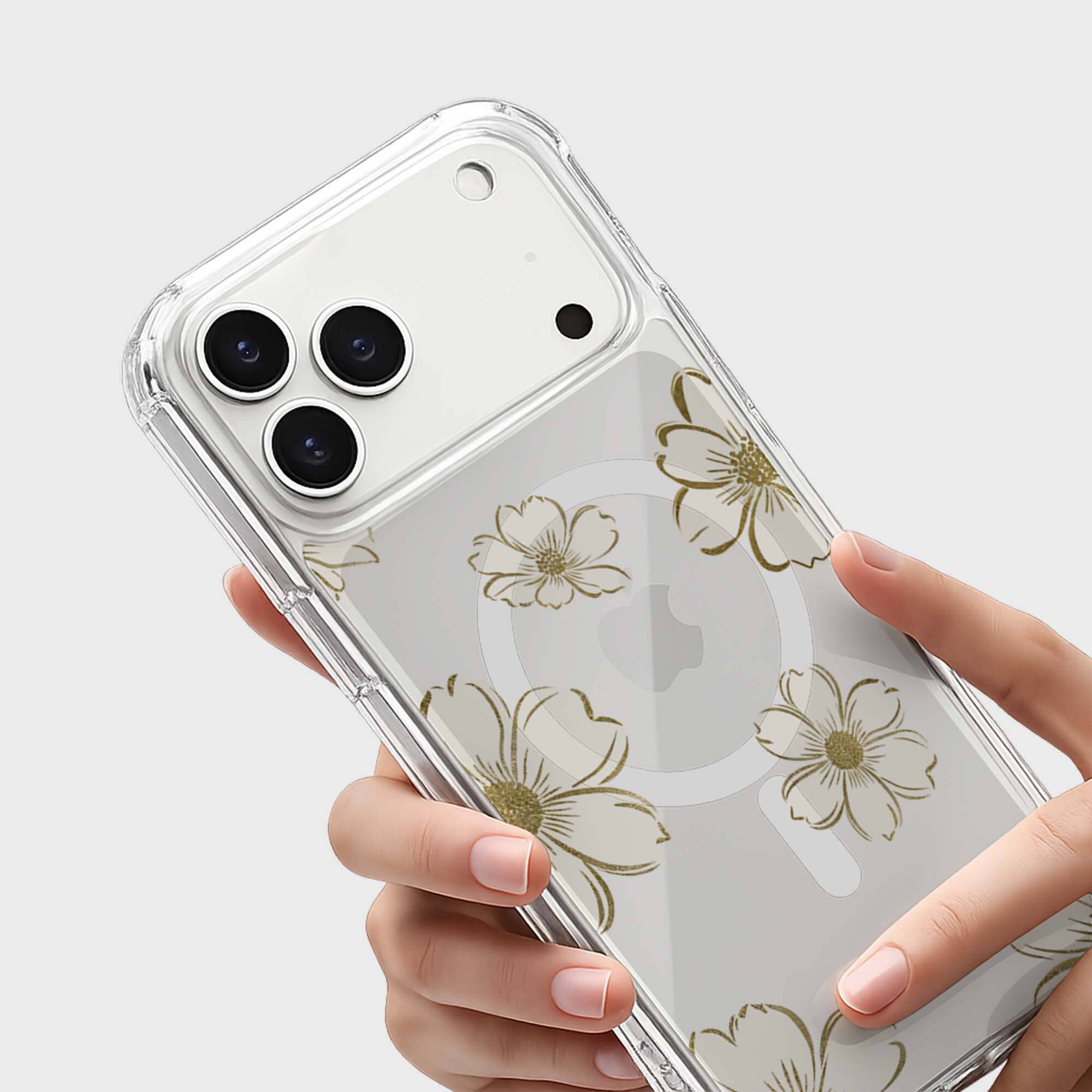 MagSafe iPhone 17 Pro Max Gold Flower Clear Case