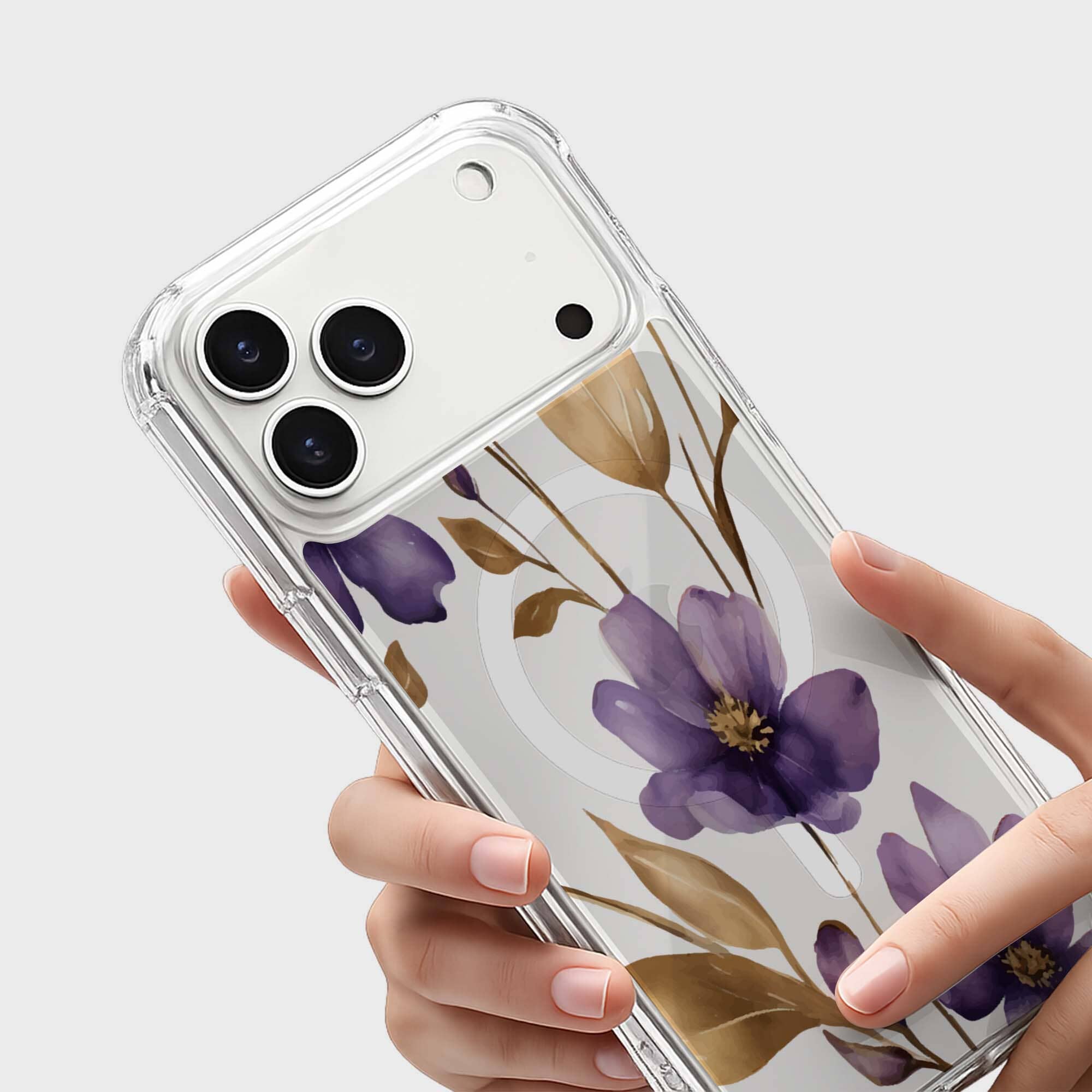 MagSafe iPhone 17 Pro Purple Wildflower Clear Case