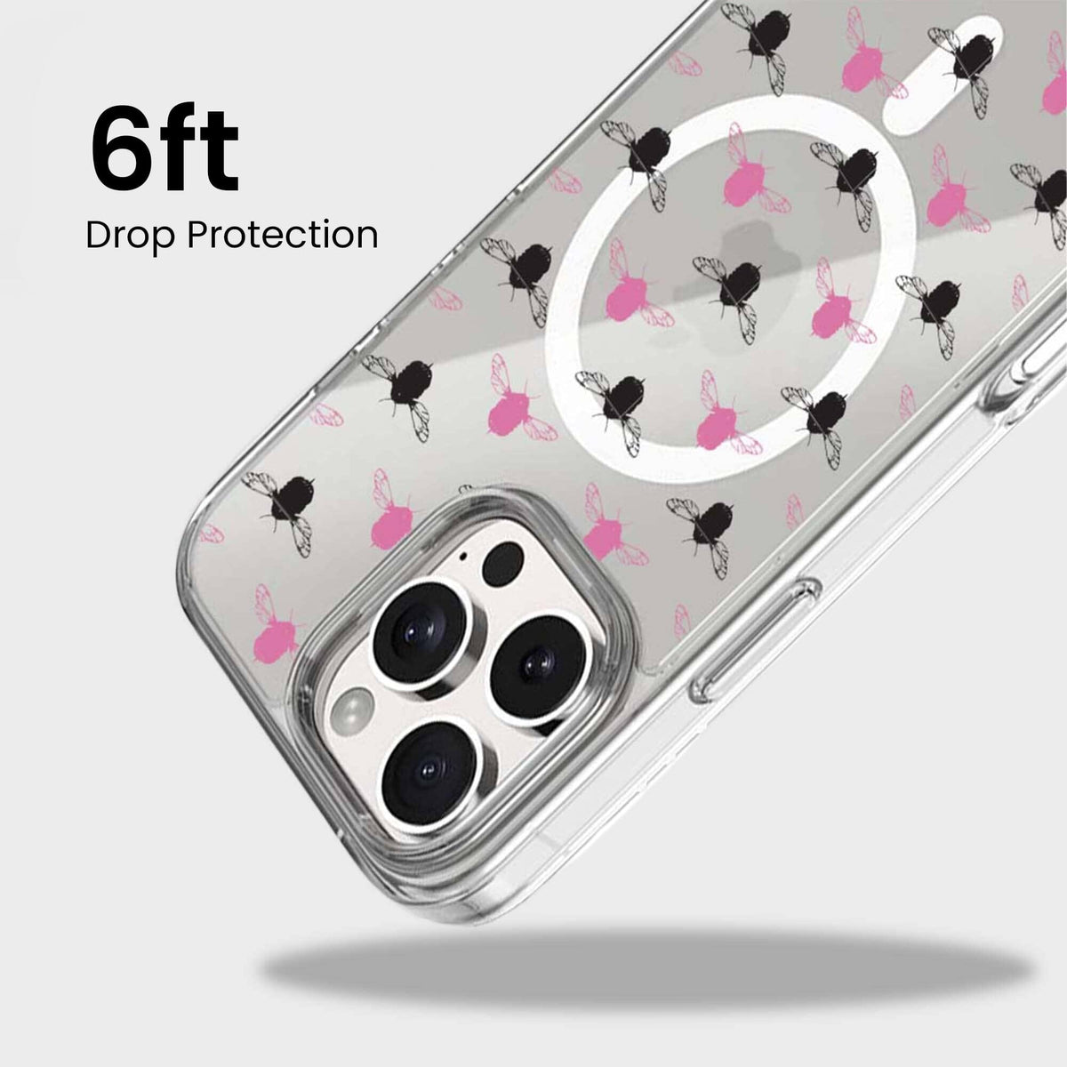 iPhone 15 Pro Max Clear Case - Black and Pink Bumble Design