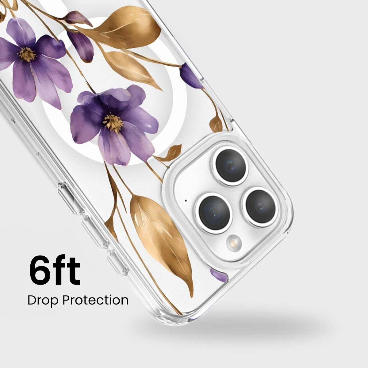 iPhone 15 Pro Clear Design Case - Purple Wildflower