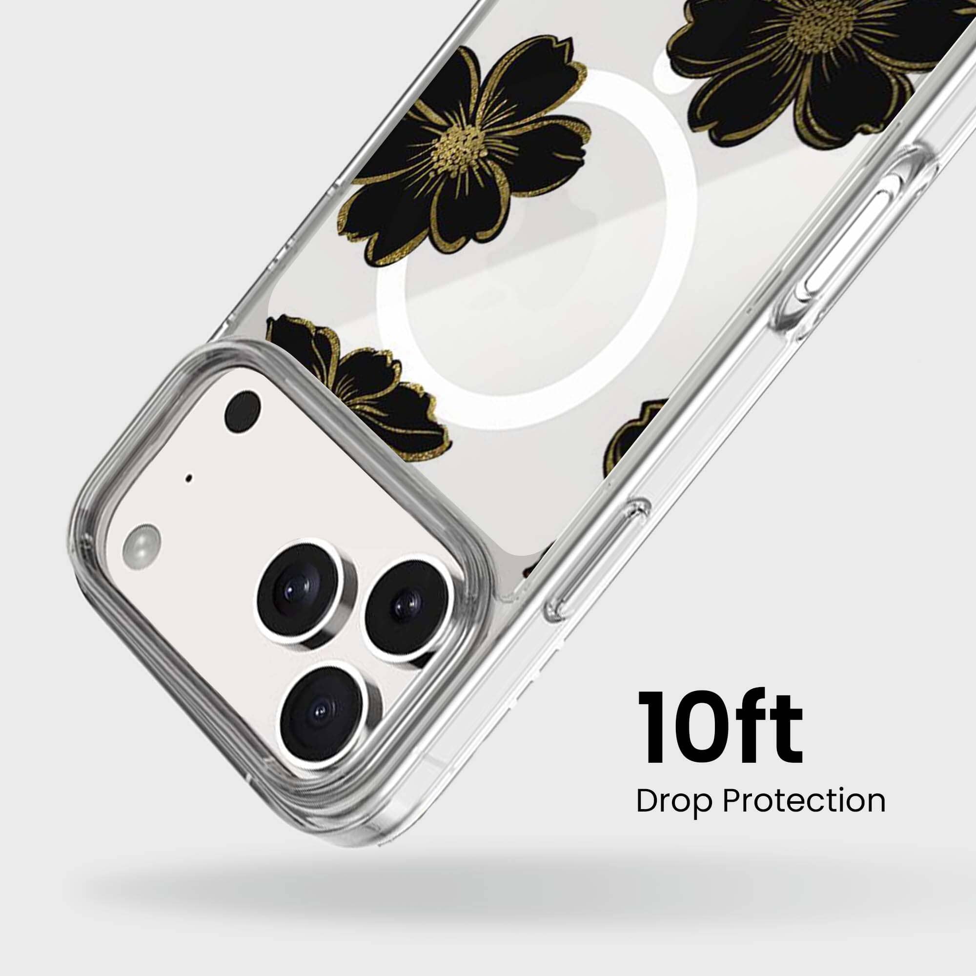 MagSafe iPhone 17 Pro Black Flower Clear Case