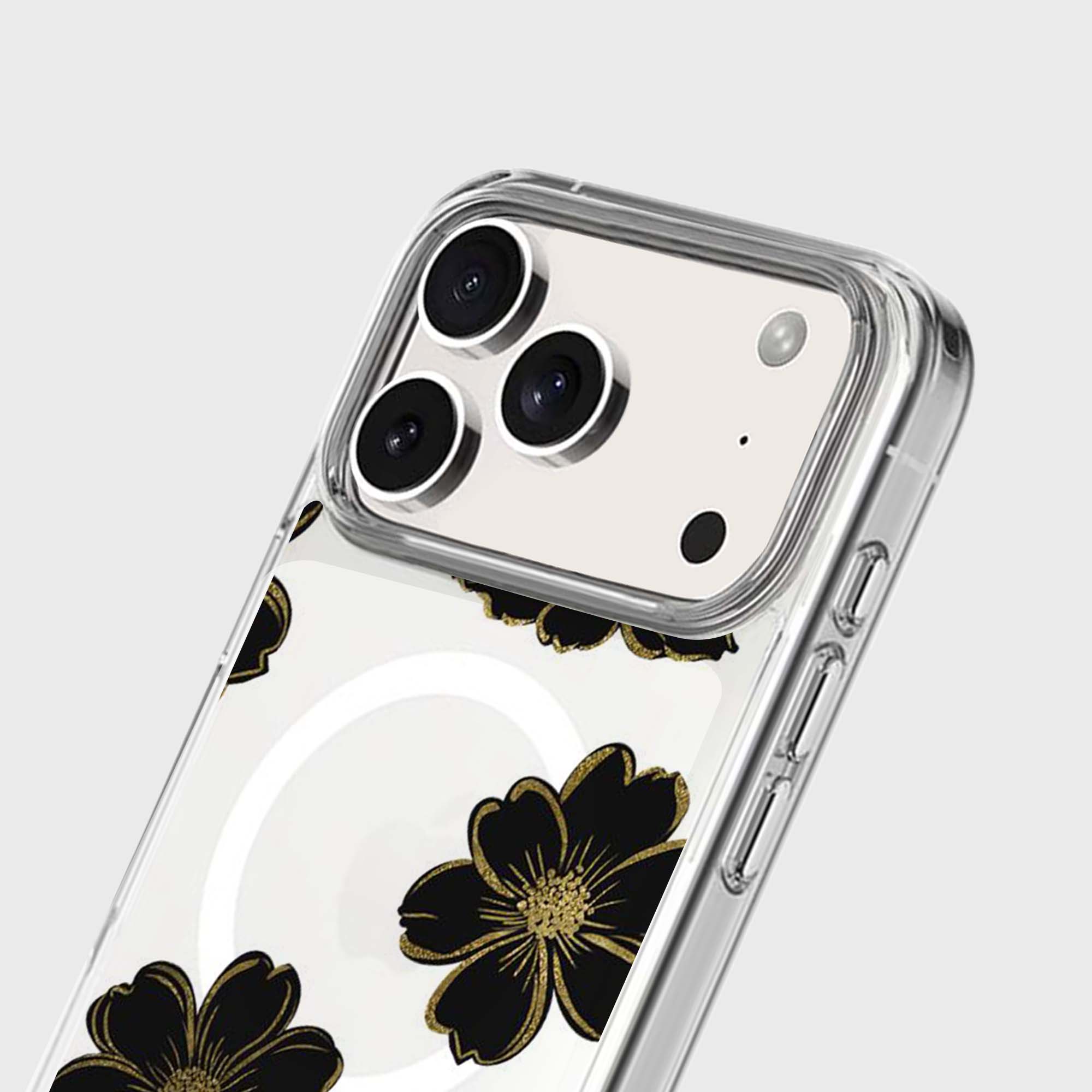 MagSafe iPhone 17 Pro Black Flower Clear Case