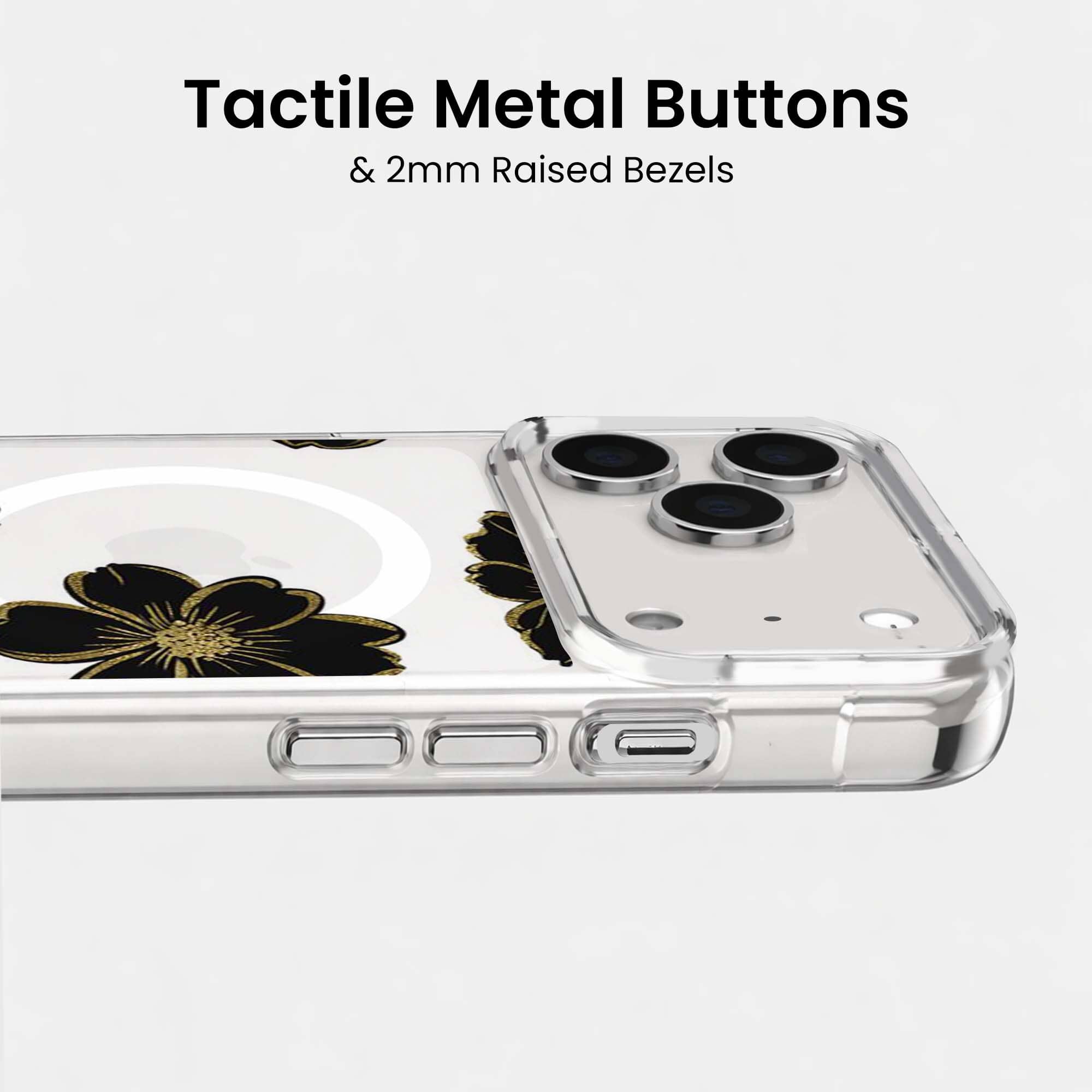 MagSafe iPhone 17 Pro Black Flower Clear Case
