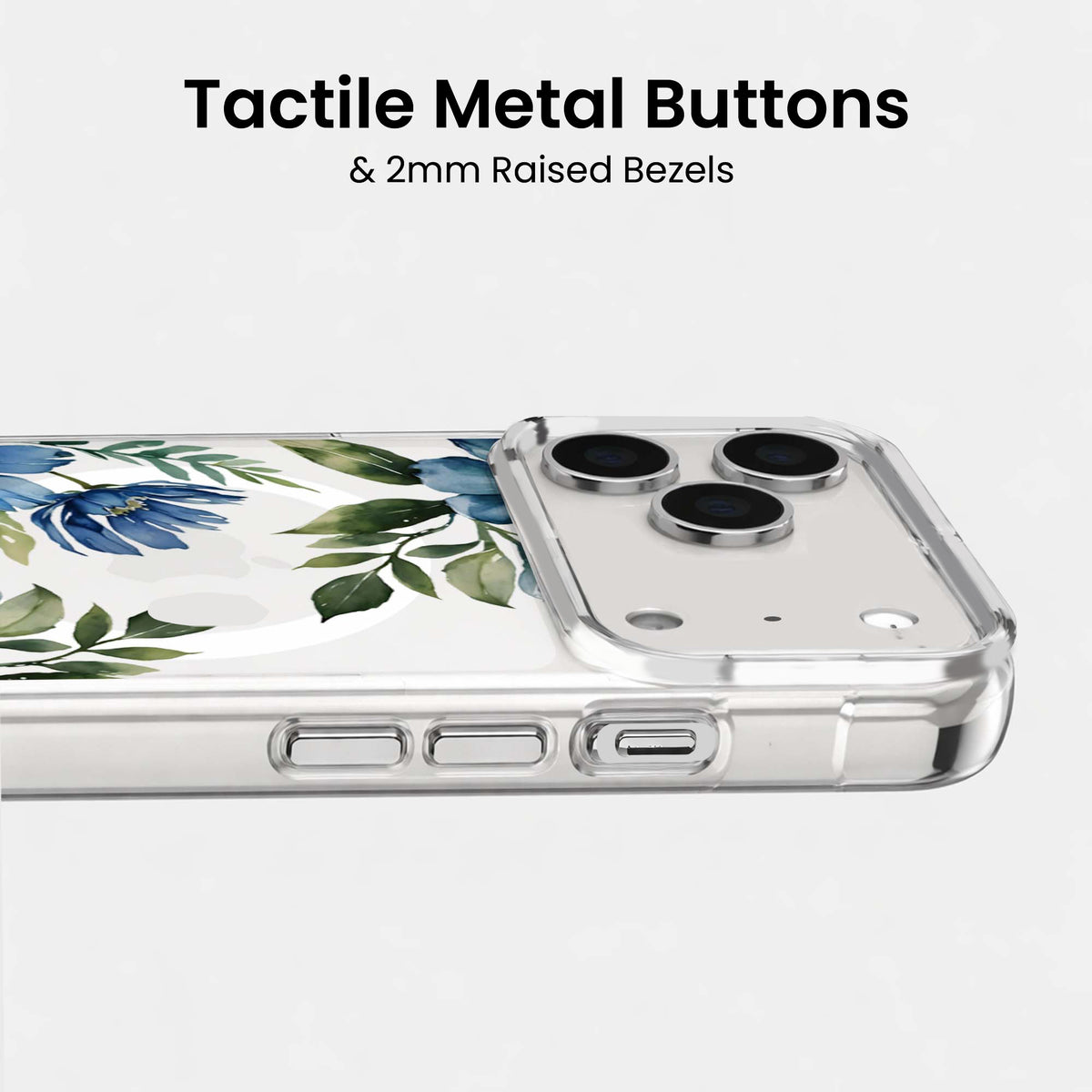 iPhone 18 Pro Max Blue Floral Clear Case with MagSafe