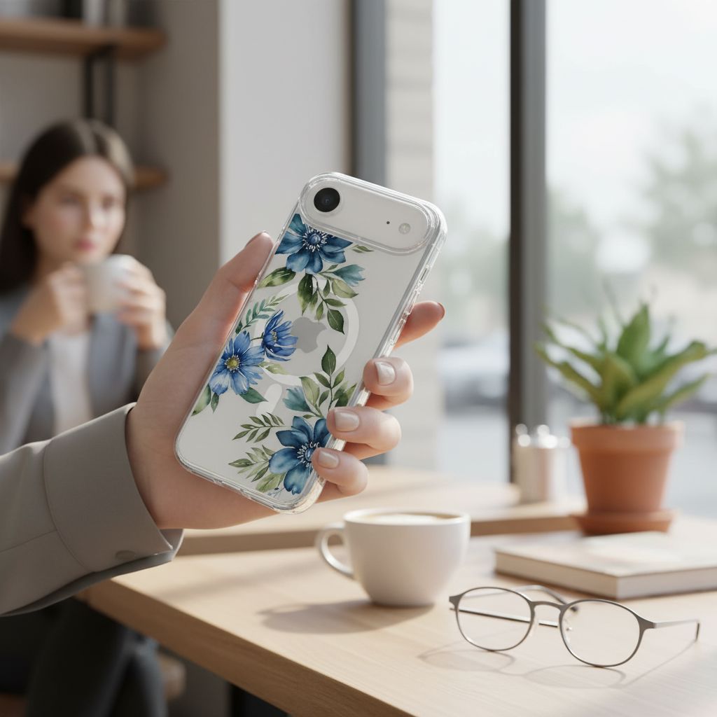 iPhone Air Blue Floral Clear Case With MagSafe