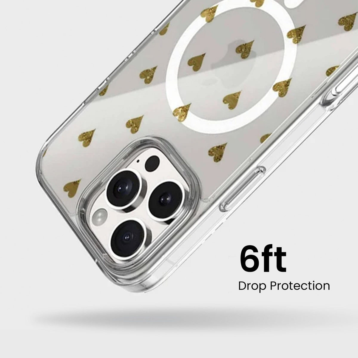 MagSafe iPhone 16 Pro Max Gold Hearts Clear Case
