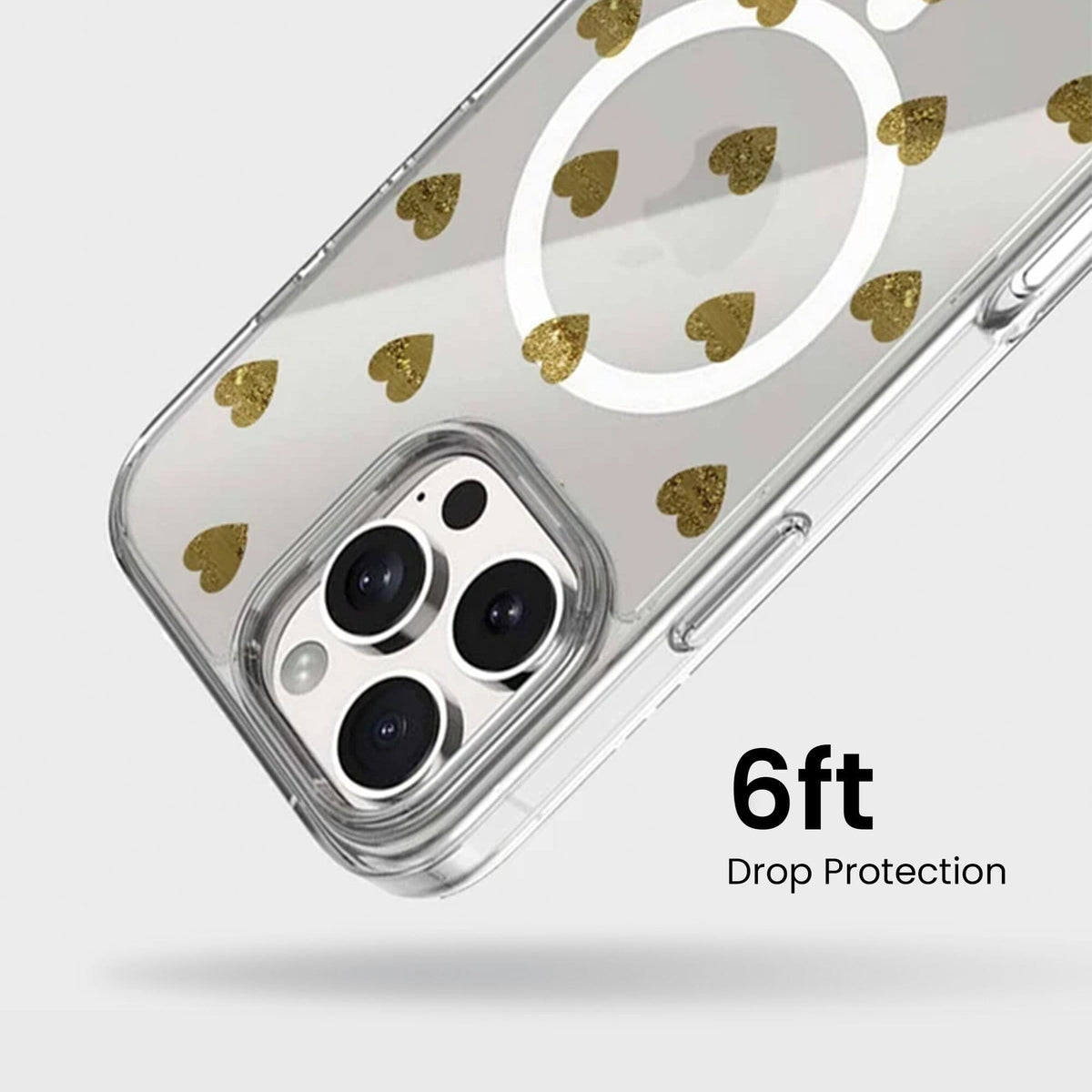 MagSafe iPhone 16 Pro Max Gold Plum Heart Clear Case