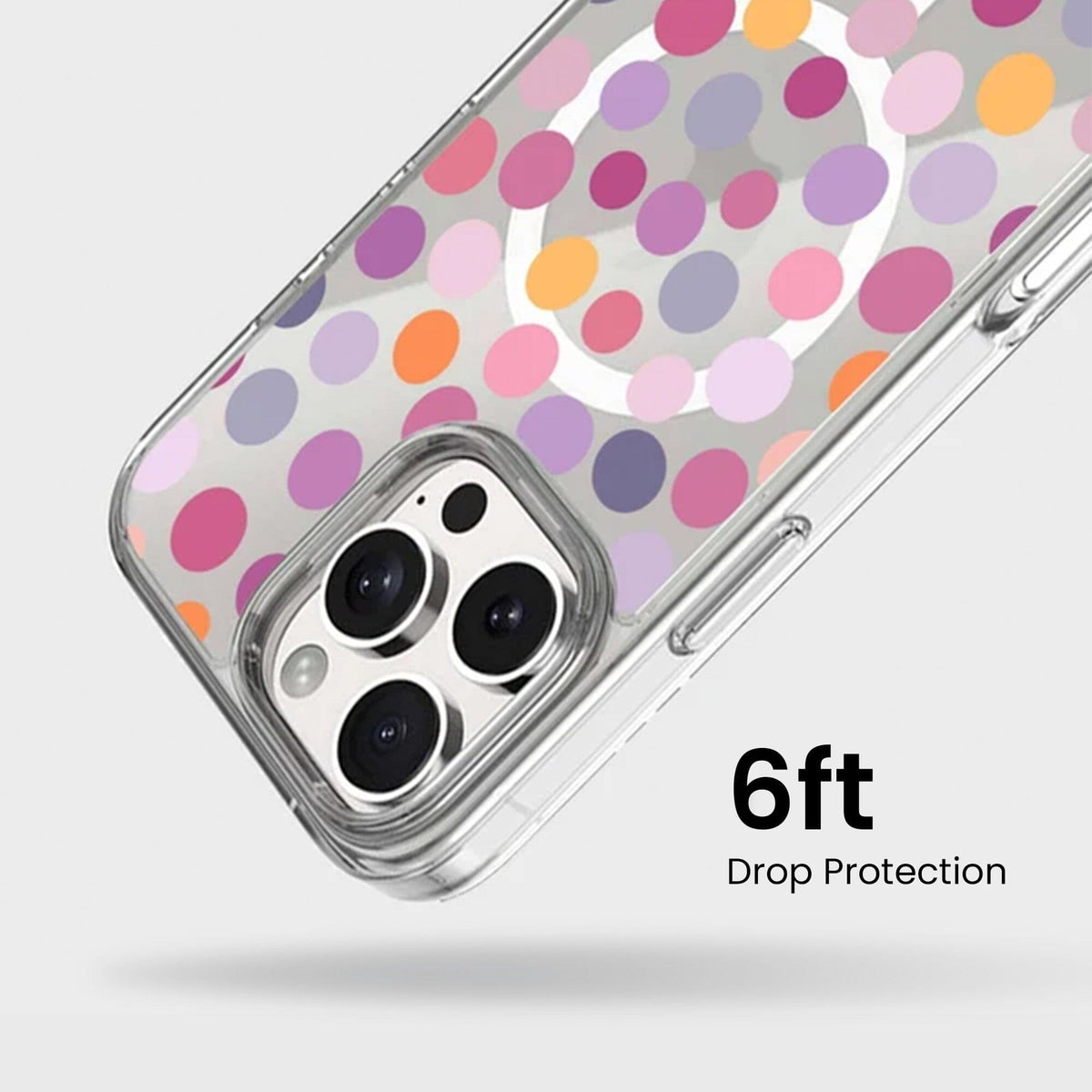 MagSafe iPhone 16 Pro Max Purple Polka Dots Clear Case