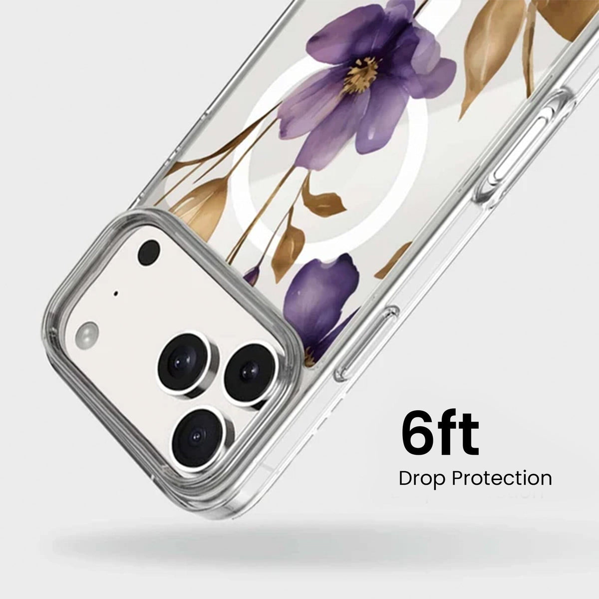 MagSafe iPhone 17 Pro Purple Wildflower Clear Case