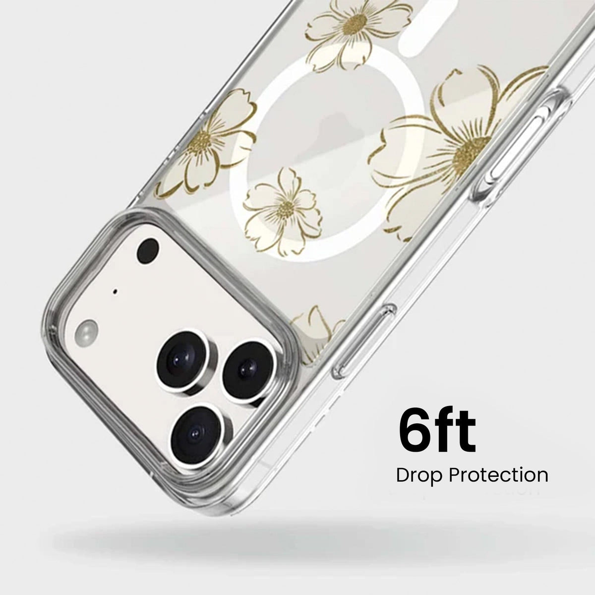 MagSafe iPhone 17 Pro Max Gold Flower Clear Case
