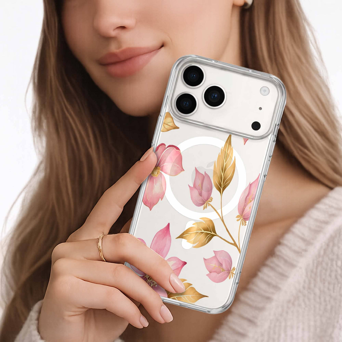 iPhone 18 Pro Max Pink Wildflower Clear Case with MagSafe