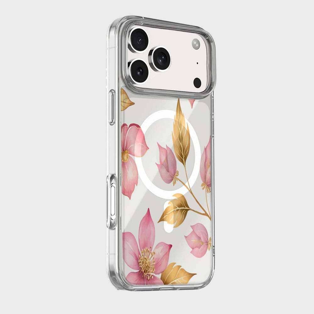 iPhone 18 Pro Pink Wildflower Clear Case with MagSafe