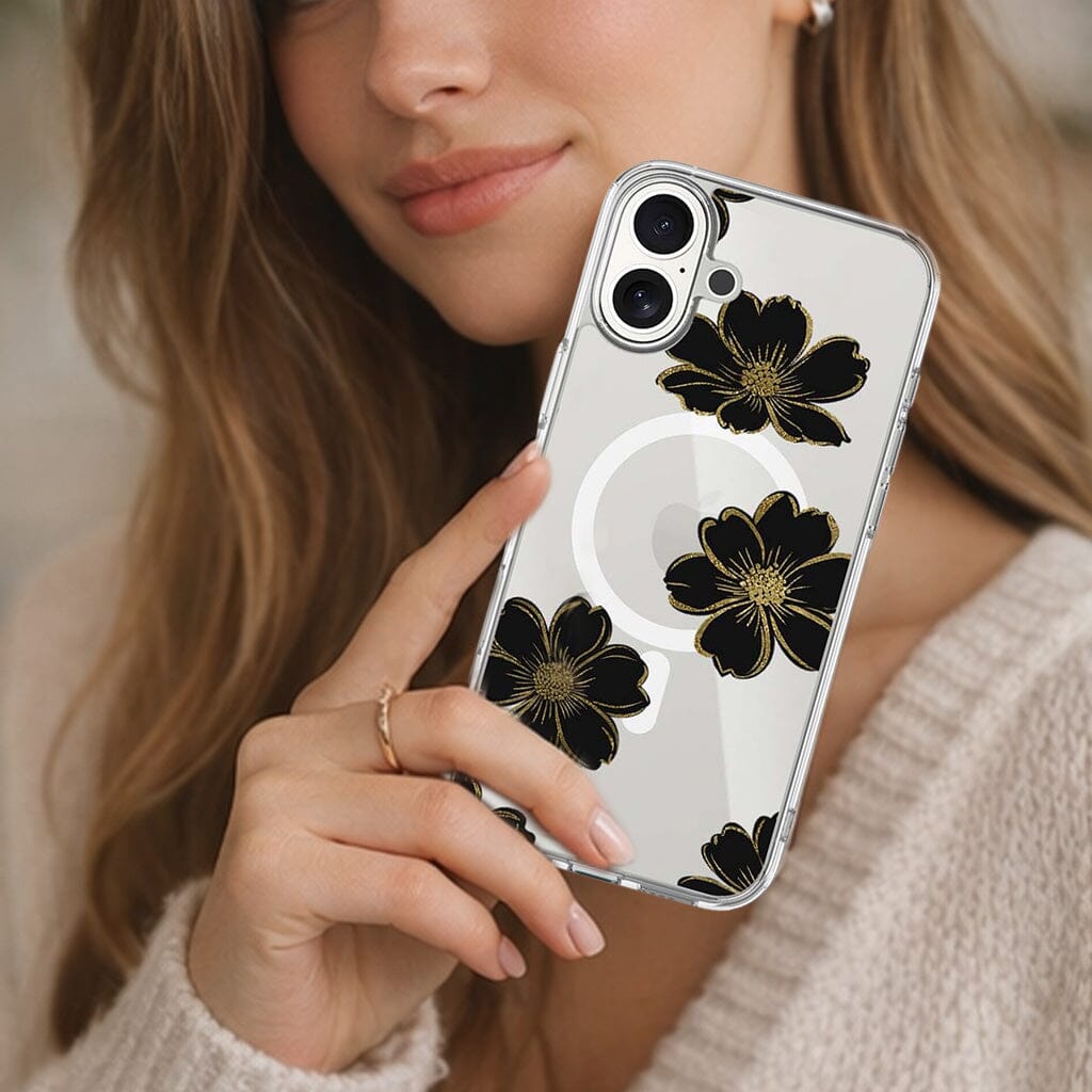MagSafe iPhone 17 Black Flower Clear Case