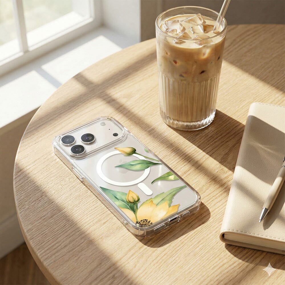 MagSafe iPhone 17 Pro Yellow Wildflower Clear Case
