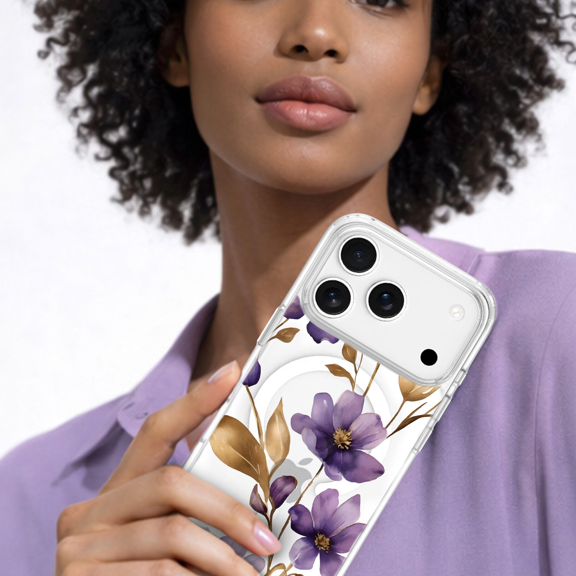 MagSafe iPhone 17 Pro Purple Wildflower Clear Case