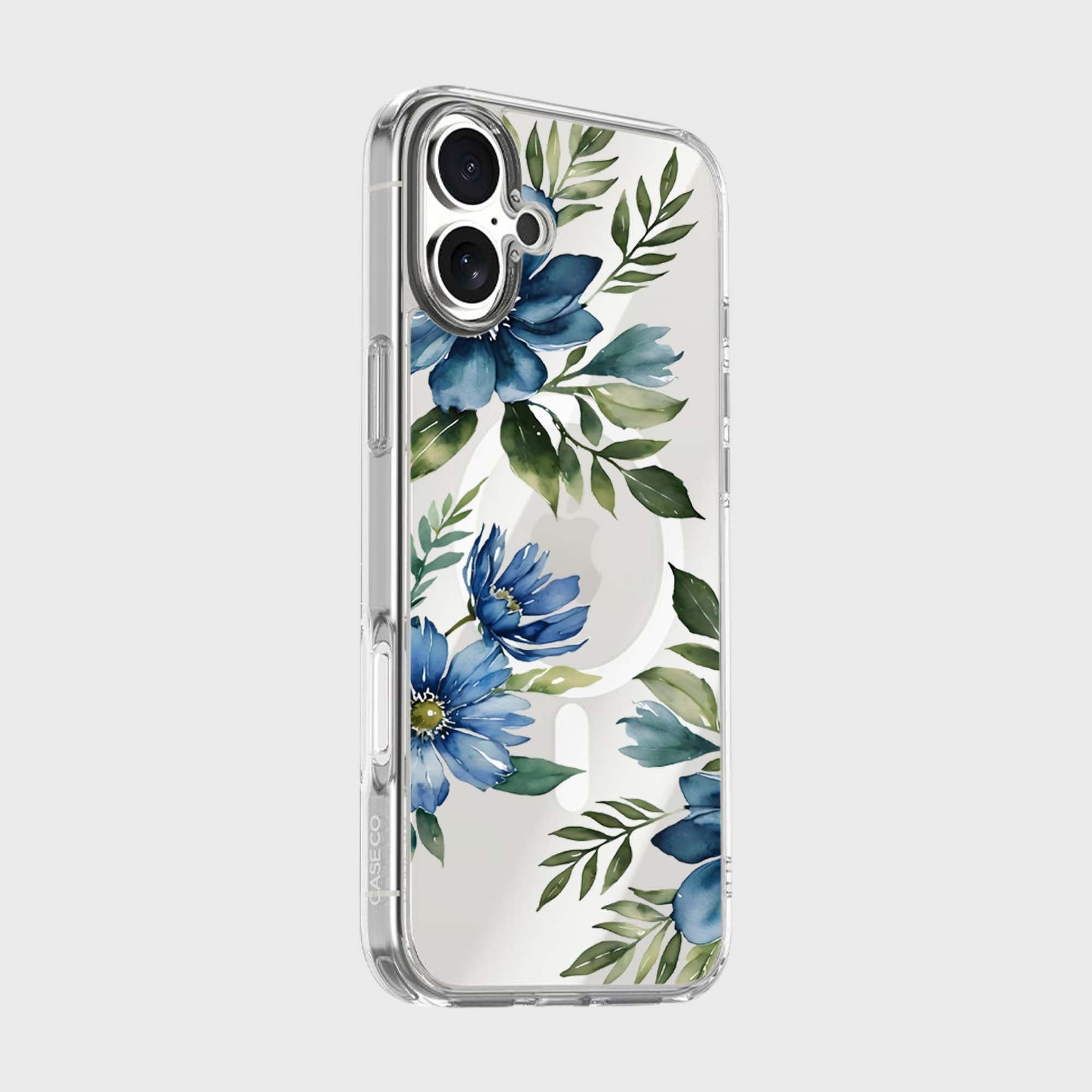MagSafe iPhone 17 Blue Floral Clear Case